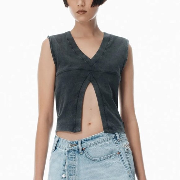 Alexander Wang V-Neck Tank Top in Faded Black - Picture 6 of 13